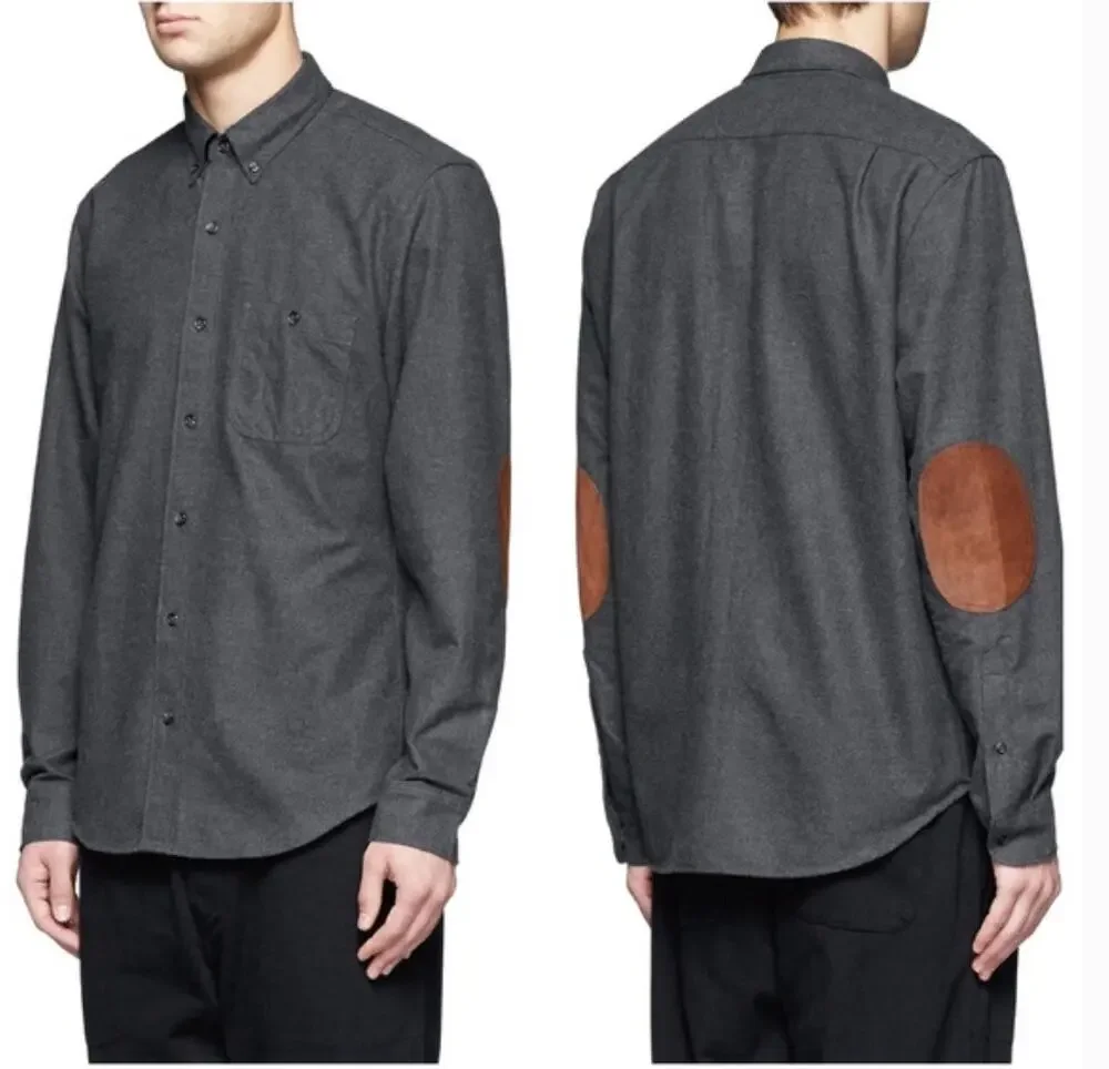 J Crew BLUE Chamois Button Down Suede Elbow Patch Long Sleeve Shirt 06791 Men XL
